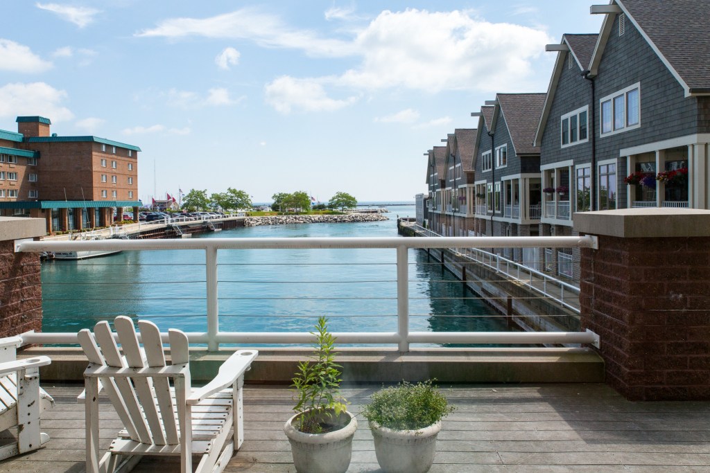 Outside area overlooking the water with chairs