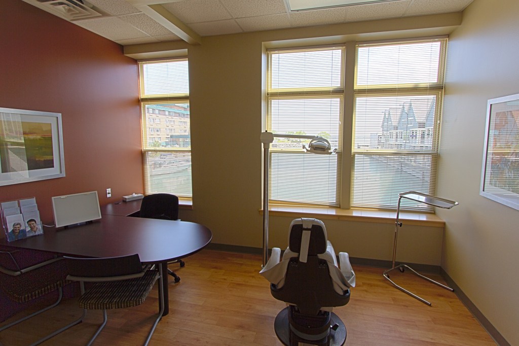 Patient room with large windows